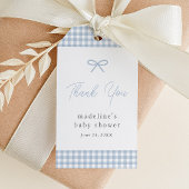 Eenvoudige Dusty Blue Gingham Boys Baby shower gun Cadeaulabel