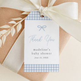 Eenvoudige Dusty Blue Gingham Boys Baby shower gun Cadeaulabel