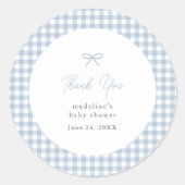 Eenvoudige Dusty Blue Gingham Boys Baby shower gun Ronde Sticker (Voorkant)