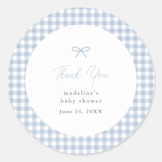 Eenvoudige Dusty Blue Gingham Boys Baby shower gun Ronde Sticker (Voorkant)