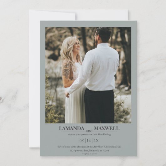 Eenvoudige Dusty Blue Grey Foto Lijst Handfasting  Kaart (Voorkant)