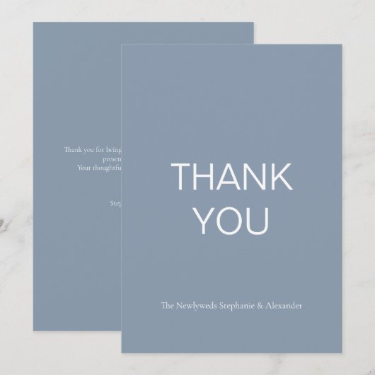 Eenvoudige Dusty Blue-kaart Bedankkaart (Voorkant / Achterkant)