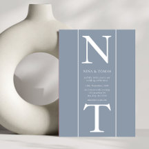 Eenvoudige Dusty Blue Monogram Initiaal Script Wed