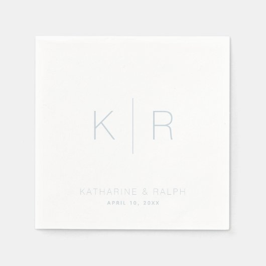 Eenvoudige Dusty Blue Monogram Witte Trouwservette Servet (Voorkant)