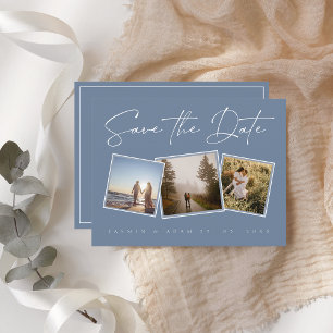 Eenvoudige Dusty Blue Photo Wedding Save the Date Aankondigingskaart