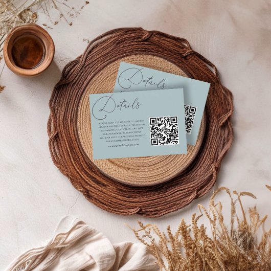Eenvoudige Dusty Blue QR Code Wedding Details Informatiekaartje