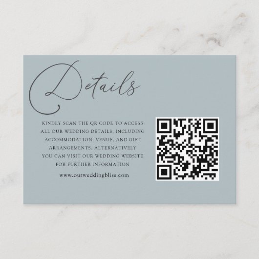 Eenvoudige Dusty Blue QR Code Wedding Details Informatiekaartje (Voorkant)