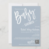 Eenvoudige Dusty Blue Script Baby shower QR Code F Kaart (Voorkant)