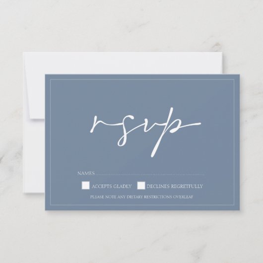 Eenvoudige Dusty Blue Script Wedding RSVP Kaart (Voorkant)