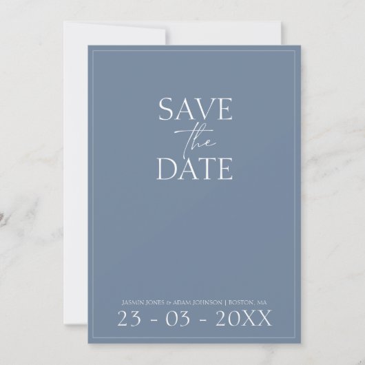 Eenvoudige Dusty Blue Script Wedding Save the Date (Voorkant)