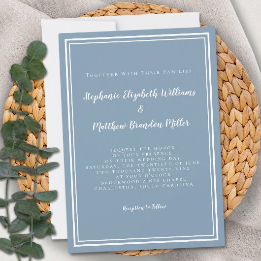 Eenvoudige Dusty Blue White Wedding minimalist Kaart