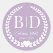 Eenvoudige Dusty Lavender Monogram bruiloft Ronde Sticker (Voorkant)