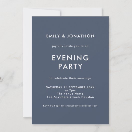 Eenvoudige 'Dusty Navy Blue Wedding Evening' Kaart (Voorkant)