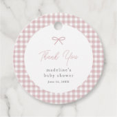 Eenvoudige Dusty Pink Gingham Boys Baby shower gun Bedankjes Labels (Voorkant)