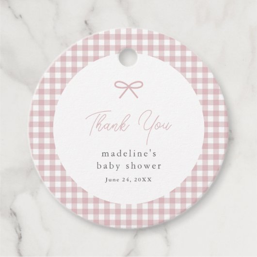 Eenvoudige Dusty Pink Gingham Boys Baby shower gun Bedankjes Labels (Voorkant)