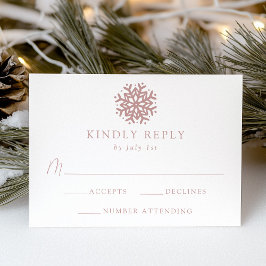 Eenvoudige Dusty Roos Snowflake Wedding RSVP Kaartje