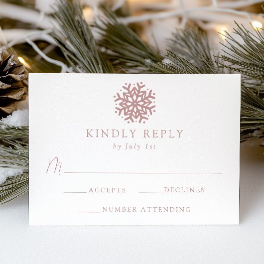 Eenvoudige Dusty Roos Snowflake Wedding RSVP Kaartje