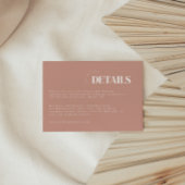 Eenvoudige Dusty Roze & Wit bruiloft Details Informatiekaartje