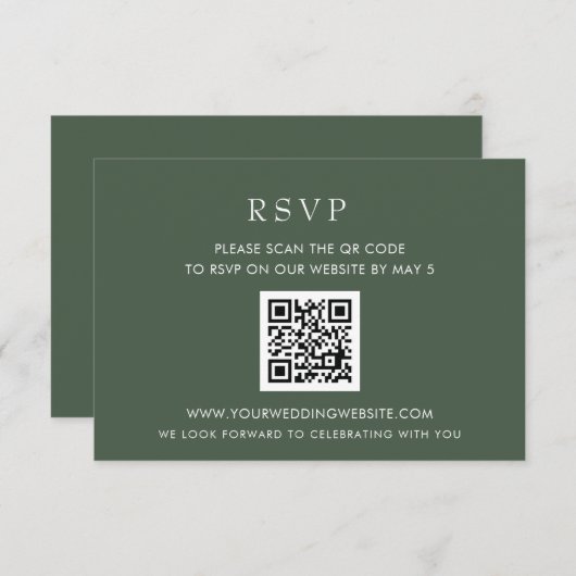 Eenvoudige e-legant moderne groene QR-CODE RSVP Kaartje (Voorkant / Achterkant)