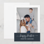 Eenvoudige e-legant Navy Script Family Photo Easte Feestdagenkaart (Voorkant / Achterkant)