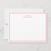 Eenvoudige E-legant Script Red Monogram Note Card Notitiekaartje (Voorkant)