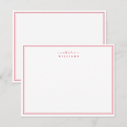 Eenvoudige E-legant Script Red Monogram Note Card Notitiekaartje (Voorkant / Achterkant)