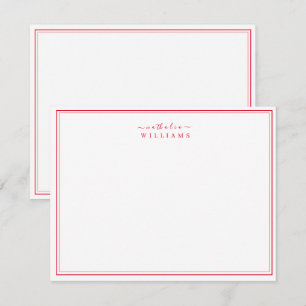 Eenvoudige E-legant Script Red Monogram Note Card Notitiekaartje