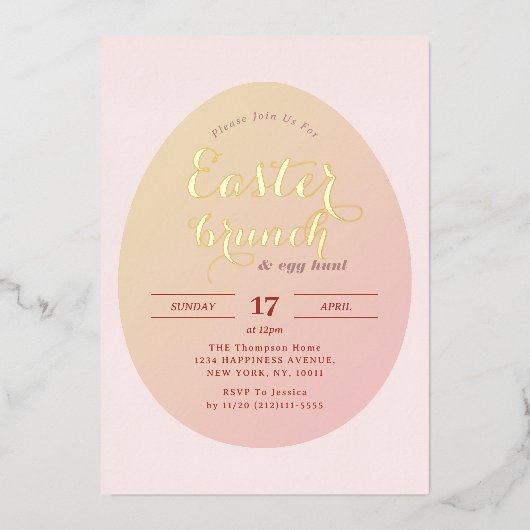 Eenvoudige Easter Brunch Egg Hunt Soft Pink Folie Uitnodiging (Voorkant)
