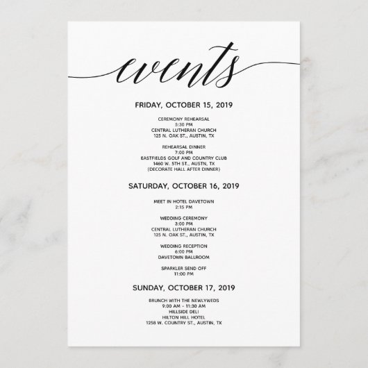 Eenvoudige eBay-Welkomstkaart voor bruiloft en eve Programmakaart (Achterkant)