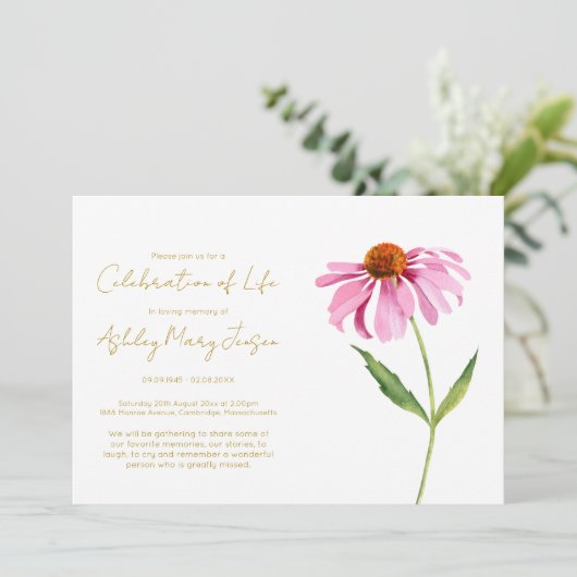 Eenvoudige Echinacea-viering van het leven rouwdie Kaart (Staand voorkant)