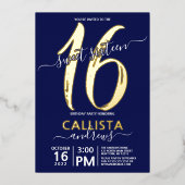 Eenvoudige echte goudmarine Blue Sweet 16-dag Folie Uitnodiging (Voorkant)