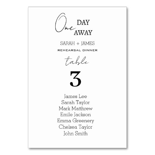 Eenvoudige een dag weg bruiloft zitgrafiek kaart (Achterkant)