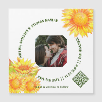 Eenvoudige Één Foto Rustieke Zonnebloem QR CODE We Magnetische Uitnodiging