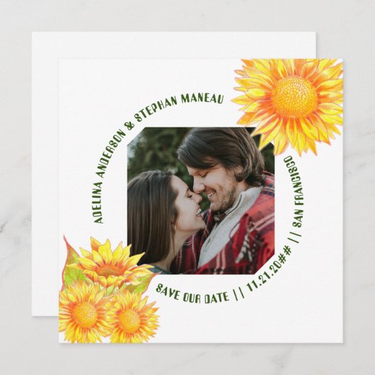 Eenvoudige Één Foto Rustieke Zonnebloem QR CODE We Save The Date (Voorkant / Achterkant)