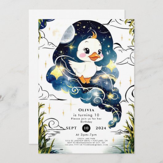 Eenvoudige eend verjaardag kaart (Voorkant / Achterkant)