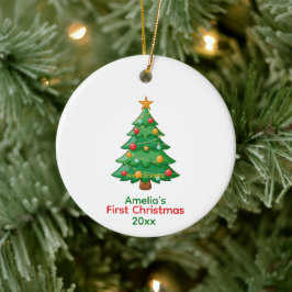 Eenvoudige eerste kerst van de baby met kerstboomo keramisch ornament
