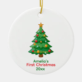 Eenvoudige eerste kerst van de baby met kerstboomo keramisch ornament