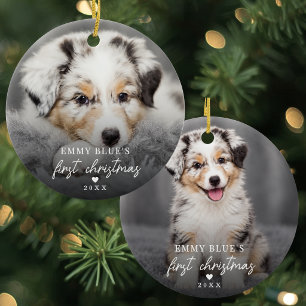 Eenvoudige Eerste Kerstmis Huisdier Foto Keramisch Ornament