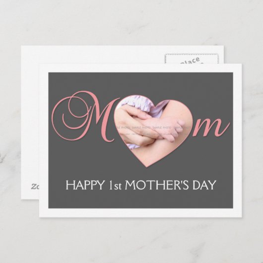 Eenvoudige eerste Moederdag aangepaste foto Briefk Briefkaart (Voorkant / Achterkant)