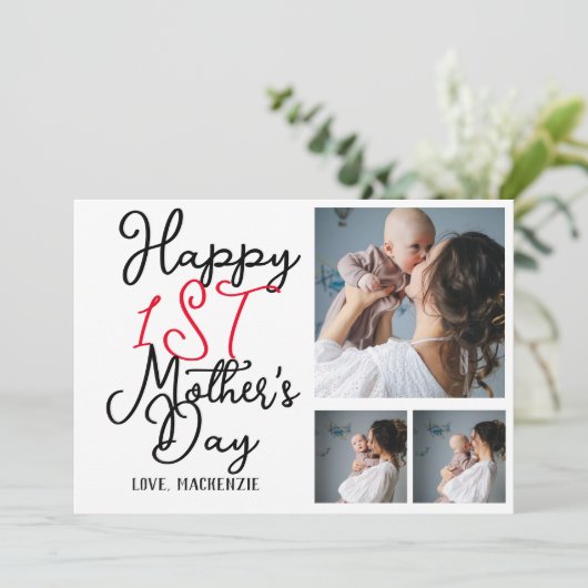 Eenvoudige eerste Moederdag cadeau drie foto colla Feestdagenkaart (Staand voorkant)