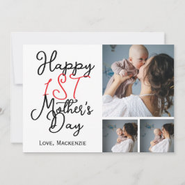 Eenvoudige eerste Moederdag Drie Foto Collage Feestdagenkaart