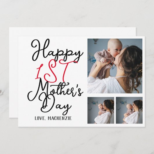 Eenvoudige eerste moederdag Gift Three Photo Colla Feestdagenkaart (Voorkant / Achterkant)