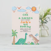 Eenvoudige Eerste Verjaardag Dinosaurus Kaart (Staand voorkant)