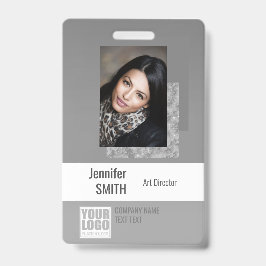 Eenvoudige effen grijze logo barcode ID foto sjabl Badge