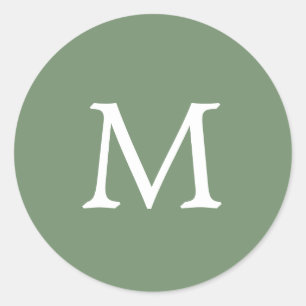 Eenvoudige effen kleur Tuingroene monogram bruilof Ronde Sticker