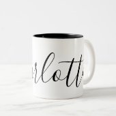 Eenvoudige effen witte en zwarte aangepaste naam C Tweekleurige Koffiemok (Voorkant rechts)