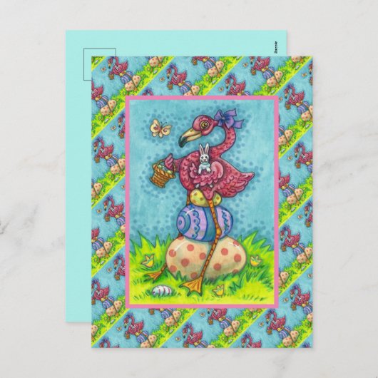 EENVOUDIGE EIEREN EN KUTE BABY PINKVLAMINGO MET BU FEESTDAGENKAART (Voorkant / Achterkant)