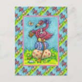 EENVOUDIGE EIEREN EN KUTE BABY PINKVLAMINGO MET BU FEESTDAGENKAART (Voorkant)