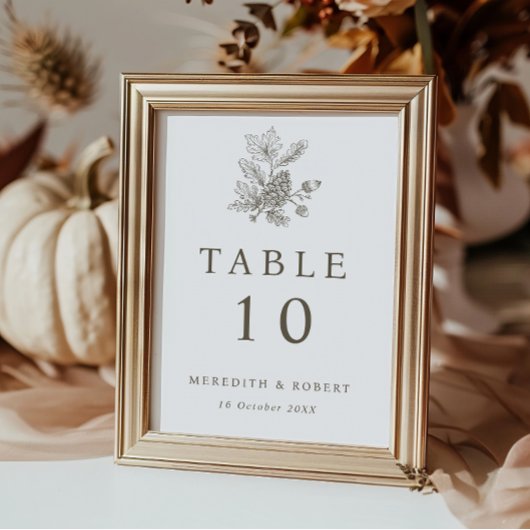 Eenvoudige eikels & Pinecone Fall Wedding Kaart