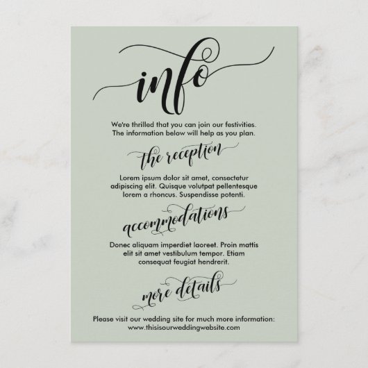 Eenvoudige Elaborating Script Wedding Info Sage Gr Informatiekaartje (Voorkant)